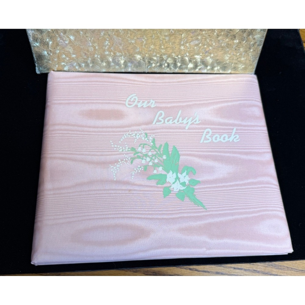 Vintage Shellbourne Our Baby's Book: Pink Silk Moiré Memory Journal, Box, UNUSED